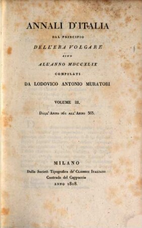 Annali d'Italia dal principio dell'era volgare sino all'anno MDCCXLIX, 3. Dall'anno 261 all'anno 363