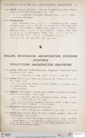 Maler, Bildhauer, Architekten, Stecher / Peintres, sculpteurs, architectes, graveurs (Nr. 1670 - 1789)