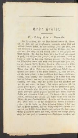 Erste Classe.Die Säugethiere. (Mammalia.)