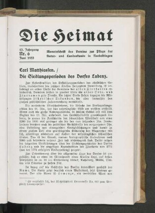 43. Jahrgang, Nr. 6, Juni 1933