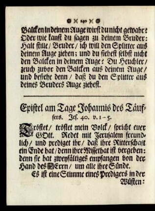 Epistel am am Tage Johannis des Täufers.