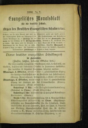 Vierter deutscher evangelischer Schulkongreß : in Hannover (fünfter, sechster, siebenter Oktober 1886)