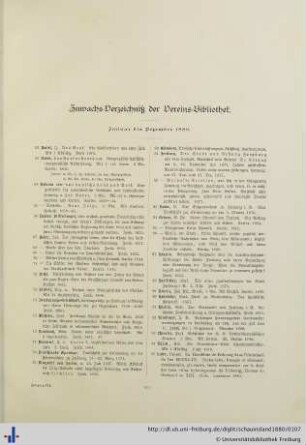 Zuwachs-Verzeichnis der Vereins-Bibliothek.