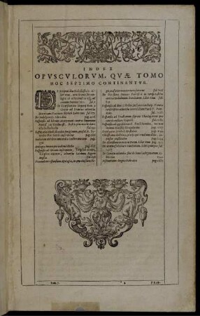 Index Opusculorum, Quæ Tomo Hoc Septimo Continentur.