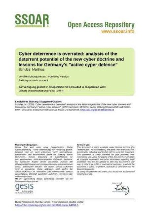 Cyber deterrence is overrated: analysis of the deterrent potential of the new cyber doctrine and lessons for Germany's "active cyper defence"