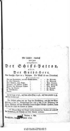 Der Schiffs=Patron, oder: Der Guths=Herr