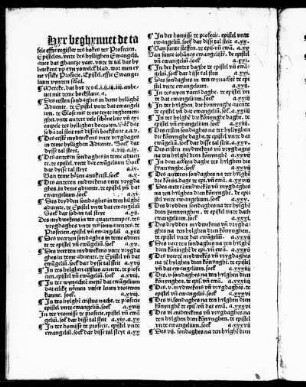 Hyr beghynnet de tafele effte register des bokes der Profecien. Epistelen und des hyllighen Ewangelii [...]