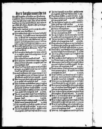 Hyr beghynnet de tafele effte register des bokes der Profecien. Epistelen und des hyllighen Ewangelii [...]