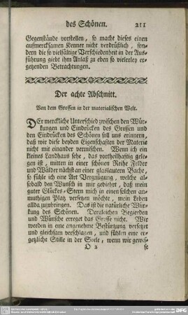 Der achte Abschnitt. Von dem Grossen in der materialischen Welt