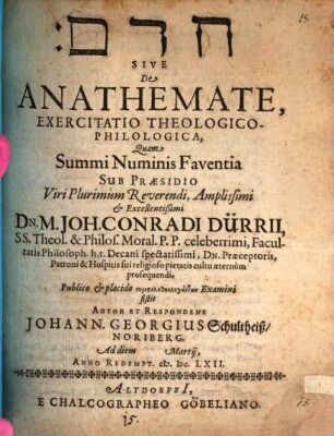Ḥērem Sive De Anathemate, Exercitatio Theologico-Philologica