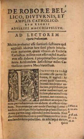 De robore bellico : diuturnis et Amplis. Catholicorum Regnis, liber unus, adversus Machiavellum