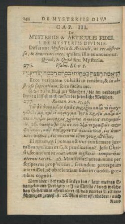 Cap. III. De Mysteriis & Articulis Fidei.