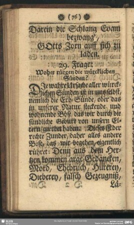 29. Frage: Woher rühren die würcklichen Sünden?