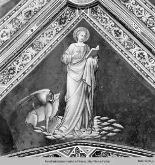 Ausmalung der Cappella della Croce : Gewölbemalerei mit den 4 Evangelisten und 3 Franziskanerheiligen : Die vier Evangelisten