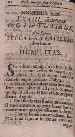 Numerus XIX. XXXIII. Sententiae Pro Virtutibus, qua septem Peccatis Capitalibus adversantur.