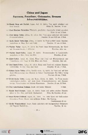 China und Japan: Fayencen, Porzellane, Cloisonnées, Bronzen, Schwertstichblätter (Nr. 150-181)