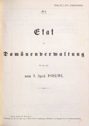 Staatshaushaltsplan : für d. Rechnungsjahr .... 1892/93, Bd. 1