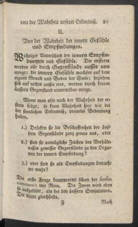 II. Von der Wahrheit der innern Gefühle und Empfindungen