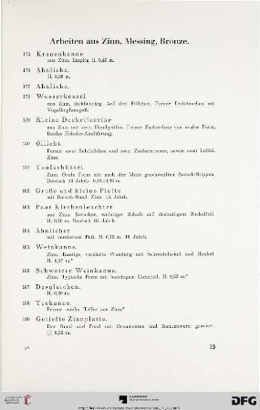 Arbeiten aus Zinn, Messing, Bronze (Nr. 175-260)