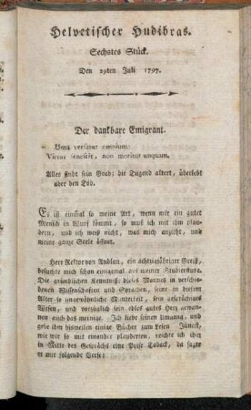 Helvetischer Hudibras. Sechstes Stück. Den 29ten Juli 1797.