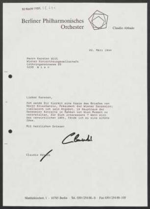 Brief an Karsten Witt an Wiener Konzerthausgesellschaft, 20.03.1994