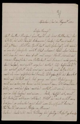 Nr. 6: Brief von Luigi Bianchi an Adolf Hurwitz, München, 14.8.1880