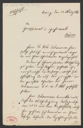 Brief an Gasapparat- und Gusswerk  : 13.03.1896