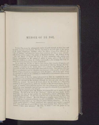 Memoir of De Foe.