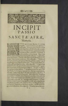 Incipit Passio Sanctae Afrae, Martyris.