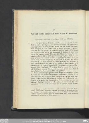 IV. Nel tredicesimo centenario della morte di Maometto.