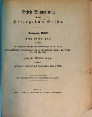 Gesetzsammlung für das Herzogthum Gotha. 1869