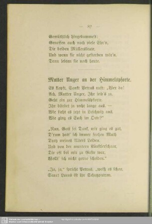 Mutter Unger an der Himmelspforte