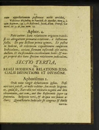 Sectio tertia, De reali hodiernae relationis judicialis definitione et divisione.