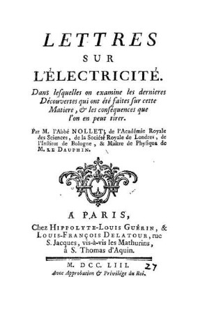 [1]: Lettres Sur L'Électricité .... [1]