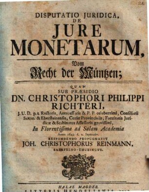Disp. iur. de iure monetarum