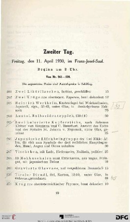Zweiter Tag. Freitag, den 11. April 1930, im Franz-Josef-Saal. Beginn um 3 Uhr (261-520)