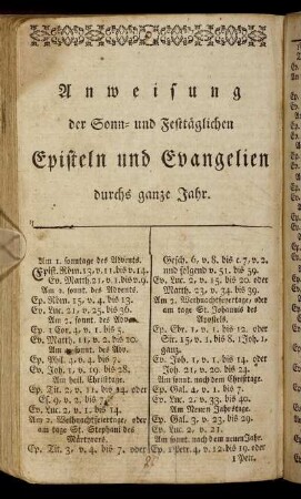 Anweisung der Sonn- und Festtäglichen Episteln und Evangelien durchs ganze Jahr.