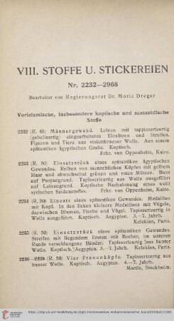 VIII. Stoffe u. Stickereien (Nr. 2232 - 2959)