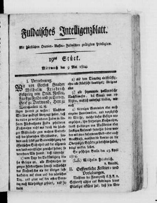 19tes Stück, Ausgabe vom 9. Mai 1804