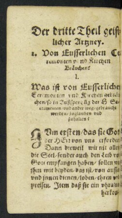 1. Von Eusserlichen Ceremonien unnd Kirchen Bräuchen