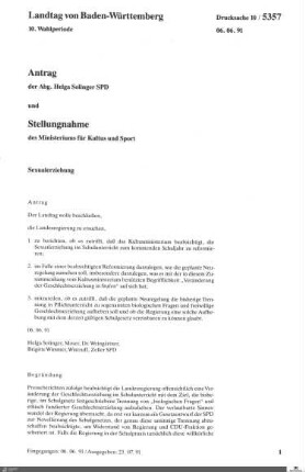 Antrag der SPD: Sexualerziehung