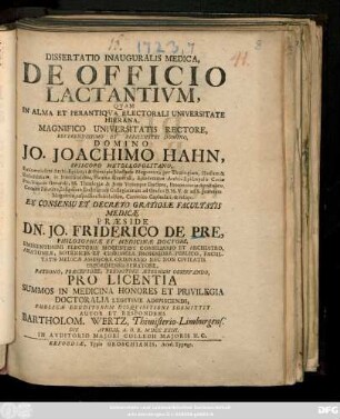 Dissertatio Inauguralis Medica, De Officio Lactantivm