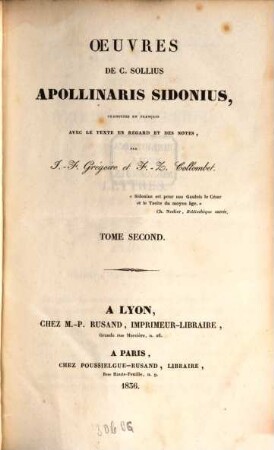 Oeuvres de C. Sollius Apollinaris Sidonius, 2