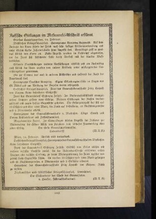 Russische Stellungen im Mestecanesci=Abschnitt erstürmt.