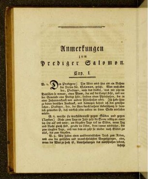 Anmerkungen zum Prediger Salomon.