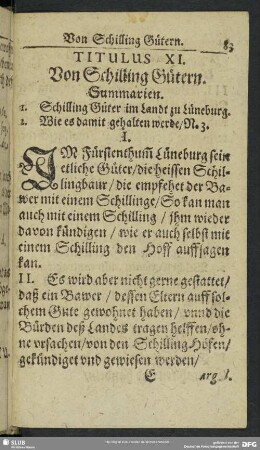 Titulus XI. Von Schilling Gütern