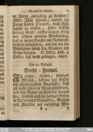 Die 10. Andacht. Beicht-Formul.