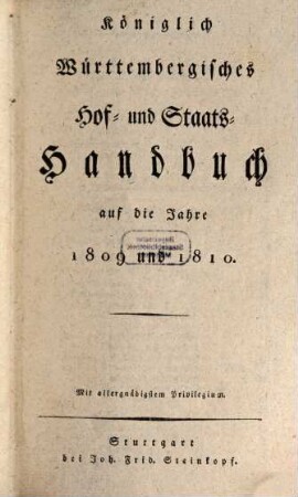 Königlich-Württembergisches Hof- und Staats-Handbuch, 1809/10