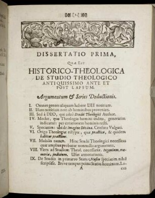 Dissertatio Prima, ... De Studio Theologico Antiquissimo Ante Et Post Lapsum.