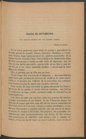 Hacia el optimismo : Un santo triste es un triste santo